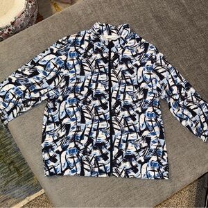Christopher & Banks Blue Brush Strokes Zip Up Lightweight Jacket Size Large NWT